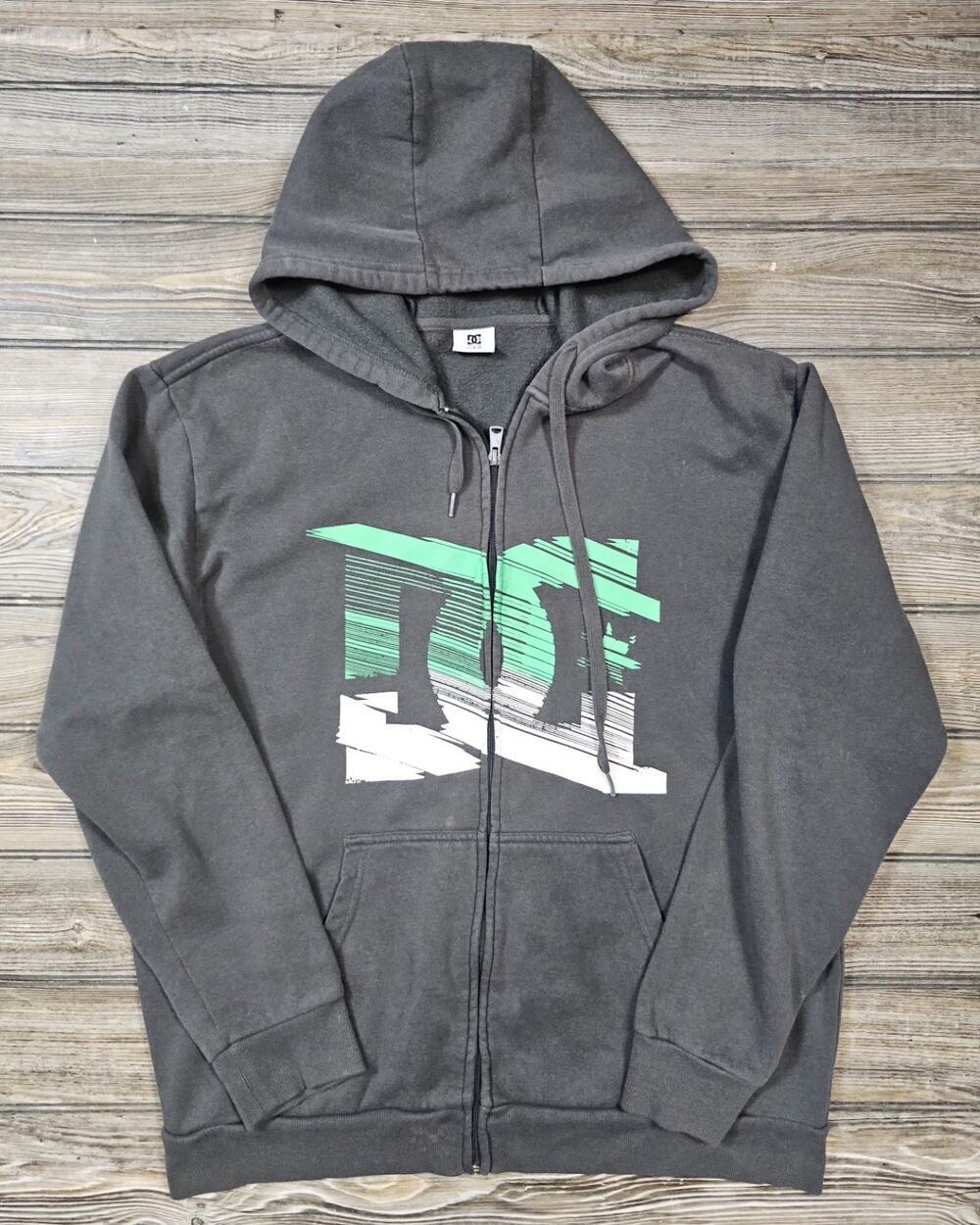 DC Shoes Hoodie Sweatshirt Mens Large Gray Full Zip Dyrdek Skate Logo Top Y2K